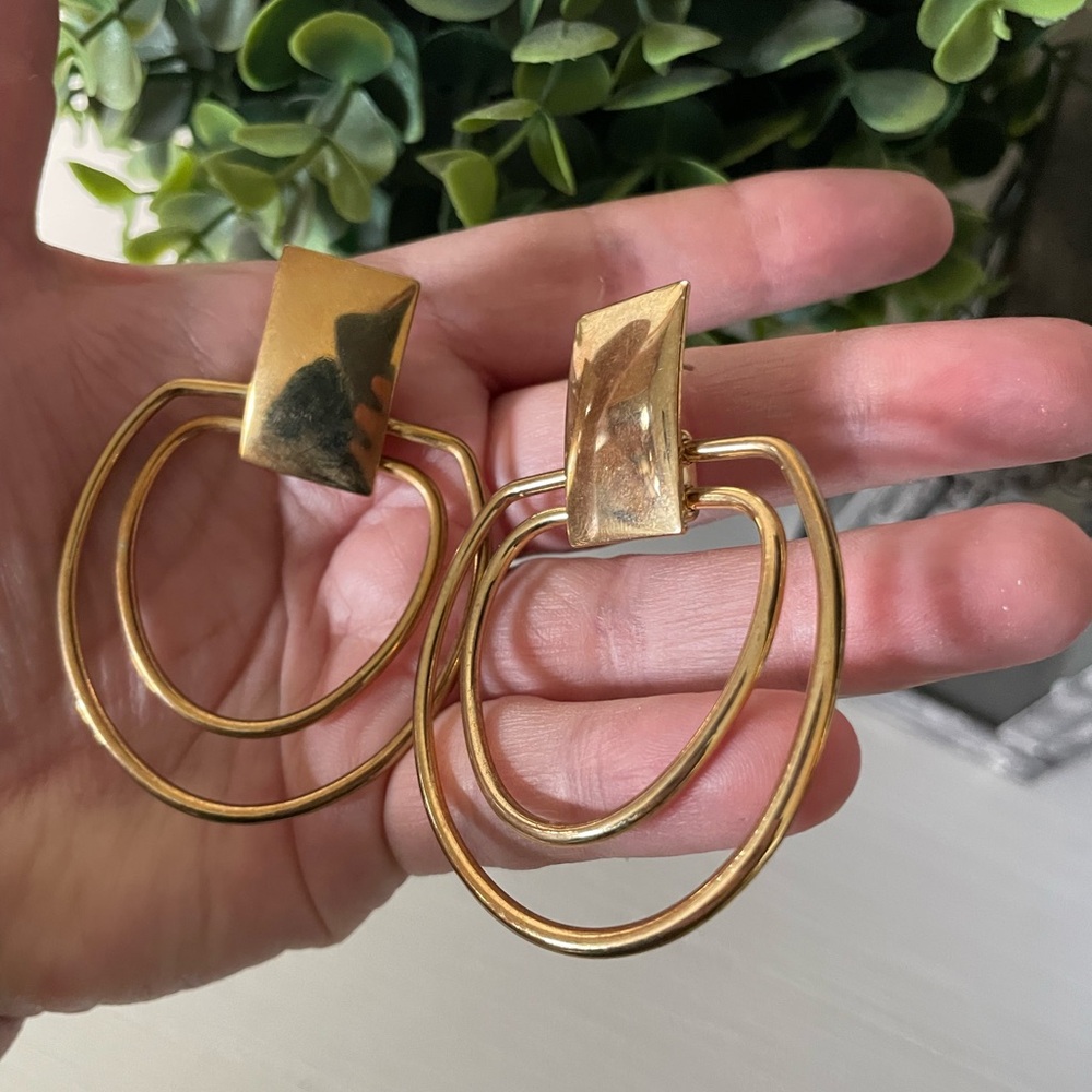 Vintage Geometric Round Stud Dangle Earrings Cont… - image 2